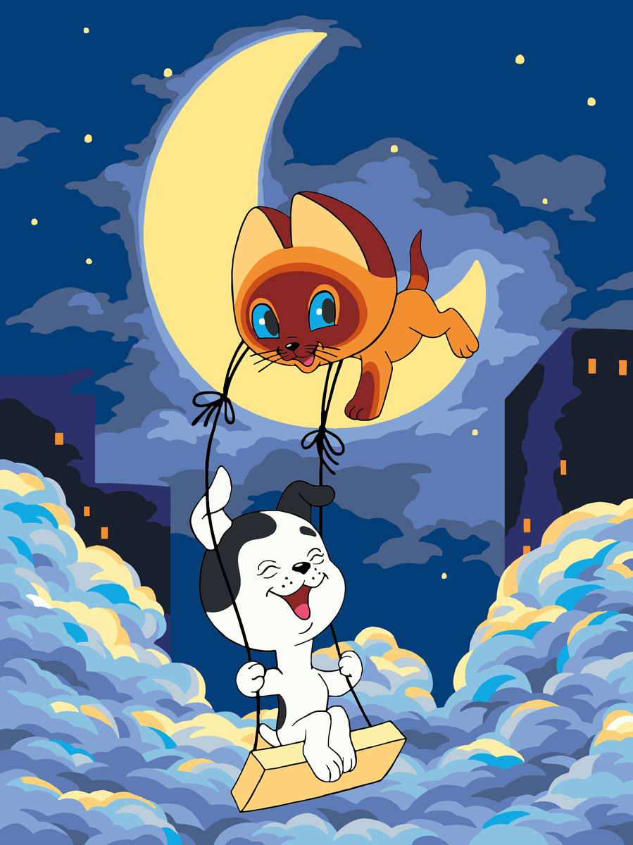 Картина по номерам 30*40 Котёнок Гав и Шарик на Луне ФРЕЯ - фото 1