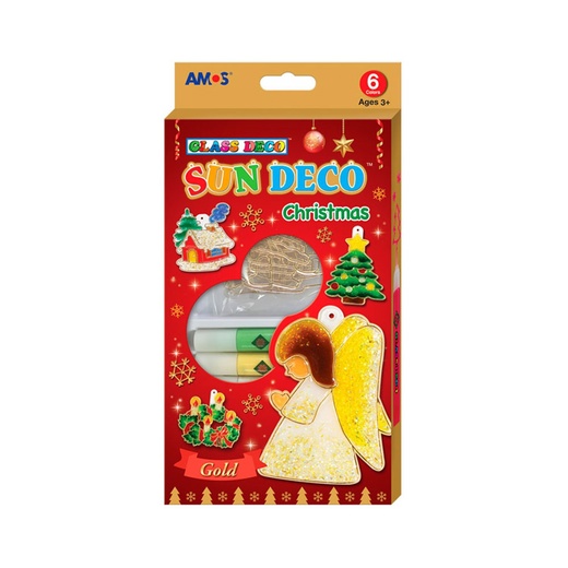 Краски витражные набор 6цв.*10,5мл. с витражами Новогодний 1 AMOS - фото 1