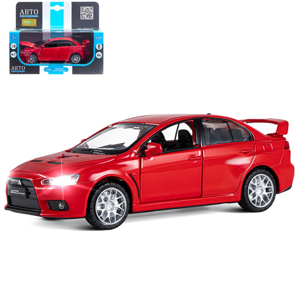 Машина металлическая Автопанорама 1:32 Mitsubishi Lancer Evolution красн. свет, звук - фото 1