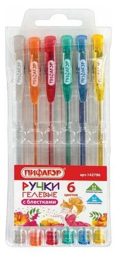 Ручки гелевые 6цв. с блестками Пифагор - миниатюра 2