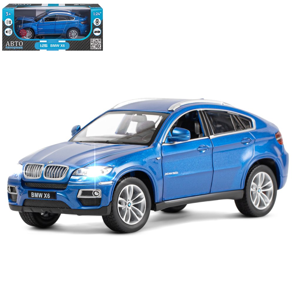 Машина металлическая Автопанорама 1:26 BMW X6 син. свет, звук - фото 1