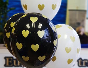 Набор шаров разноцв. 25шт. Сердца золотые шелкография 35см. (14") - миниатюра 2