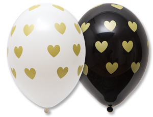 Набор шаров разноцв. 25шт. Сердца золотые шелкография 35см. (14") - фото 1