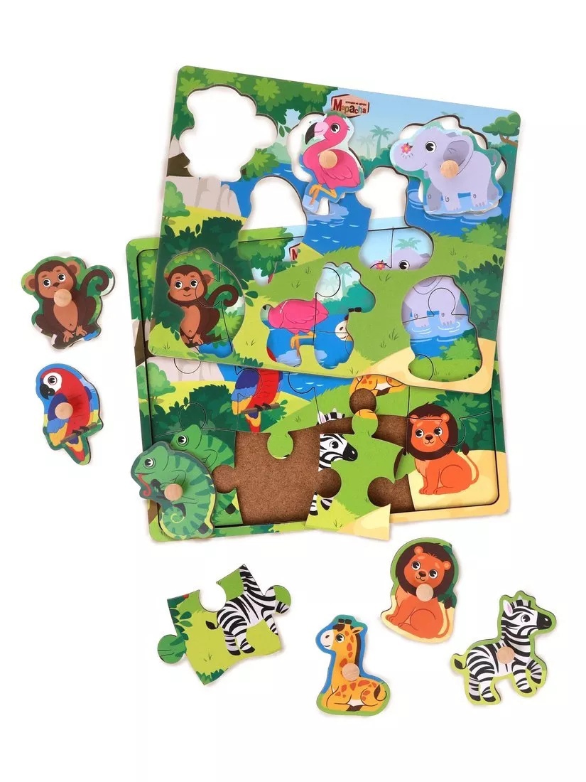 Пазл деревянный Джунгли вкладыши 2 в 1 Mapacha - фото 1