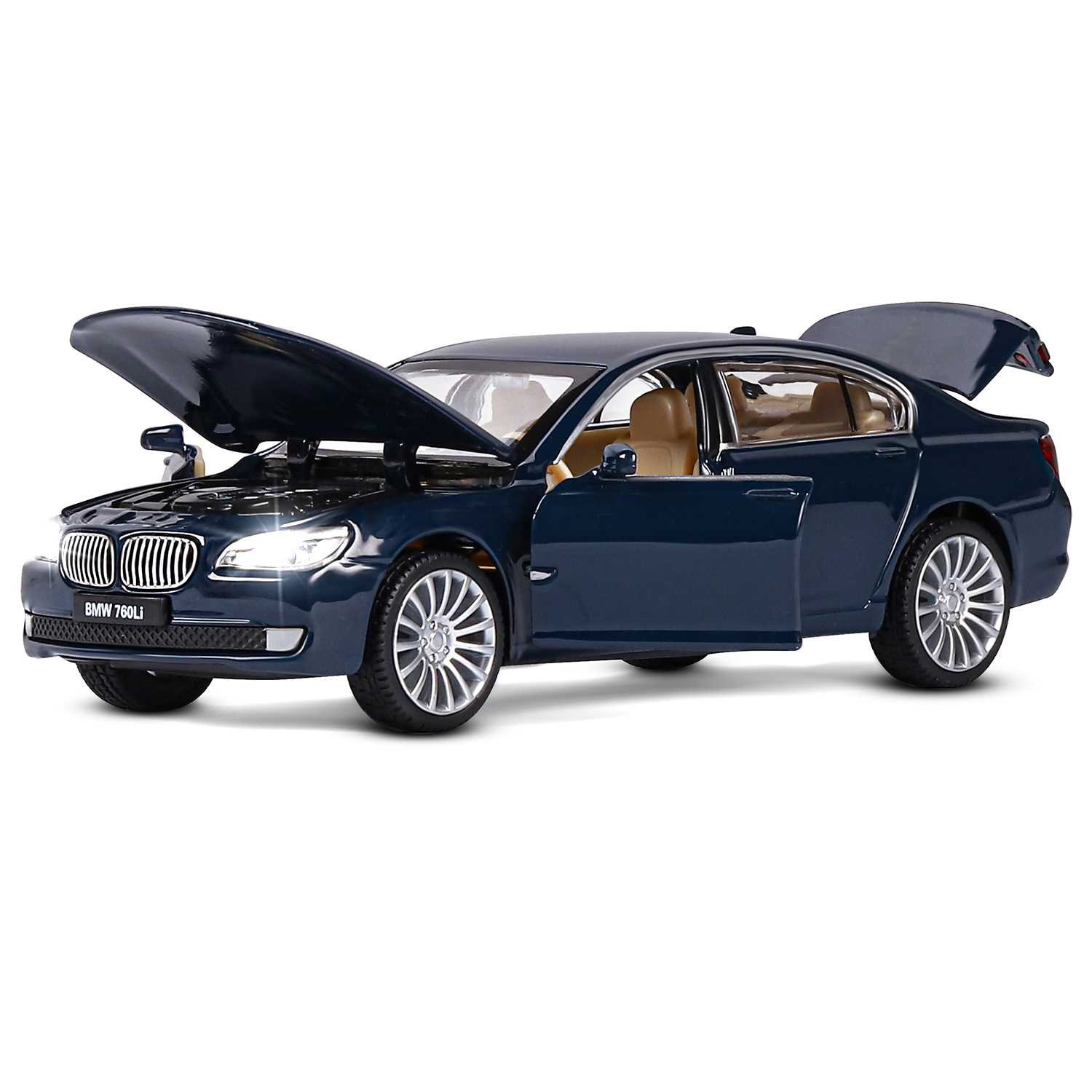 Машина металлическая Автопанорама 1:34 BMW 760LI син. свет, звук - фото 1