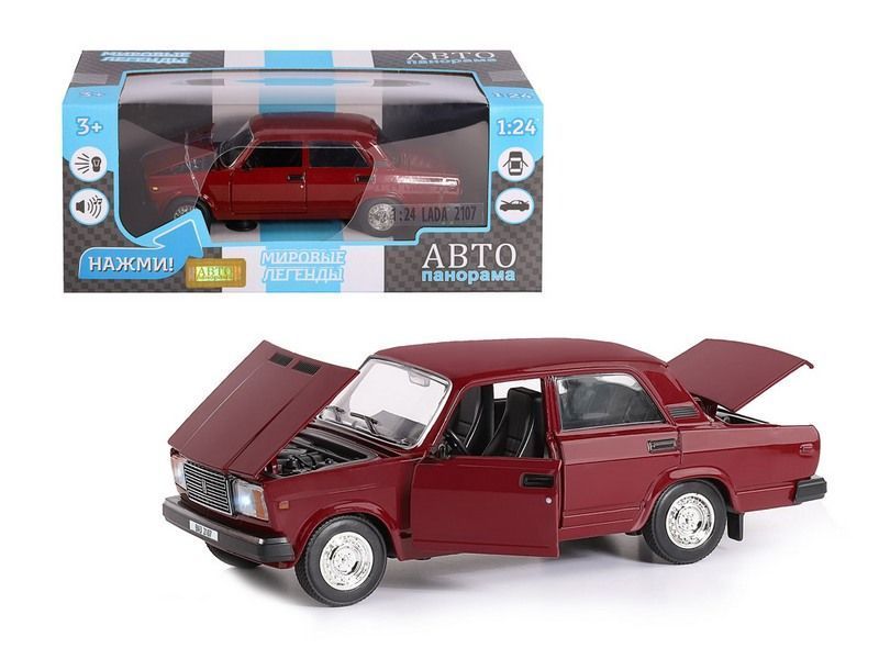 Машина металлическая Автопанорама 1:24 ВАЗ 2107 борд. свет, звук без упак. - фото 1