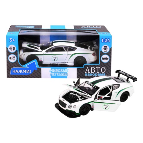 Машина металлическая Автопанорама 1:24 Bentley Continental GT3 Concept бел. свет, звук - фото 1