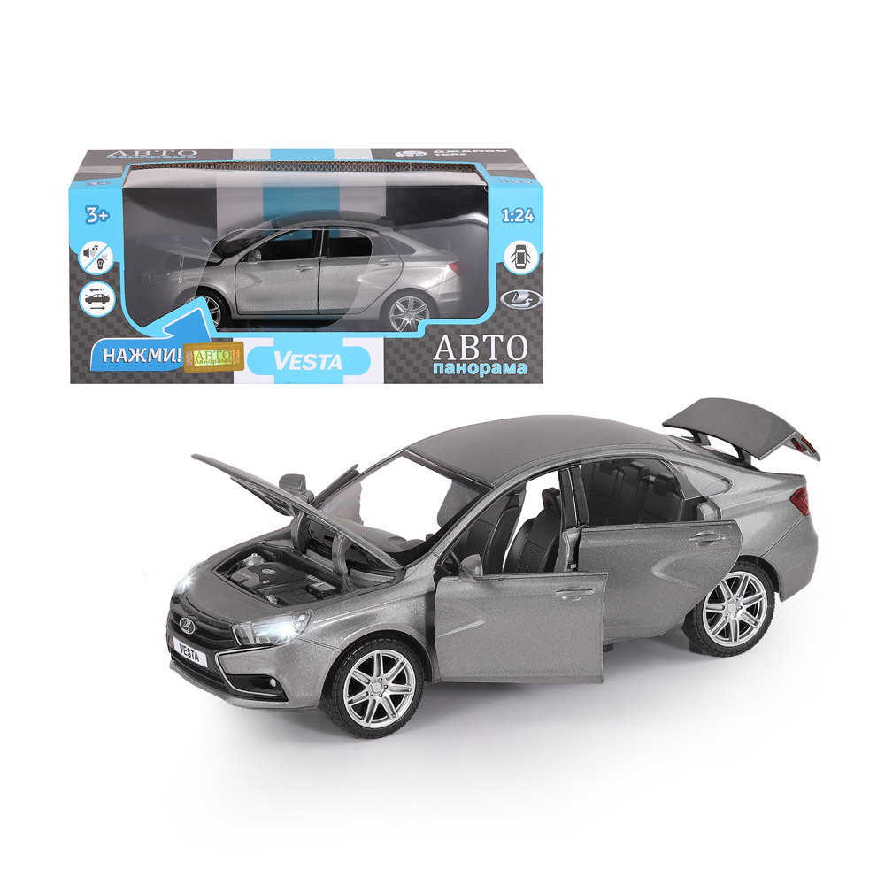 Машина металлическая Автопанорама 1:24 Lada Vesta сер. свет, звук - фото 1