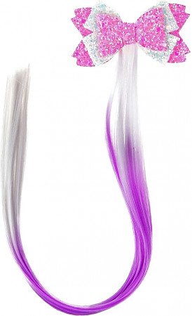 Прядь накладная на заколке с бантом лиловая 40см - фото 1