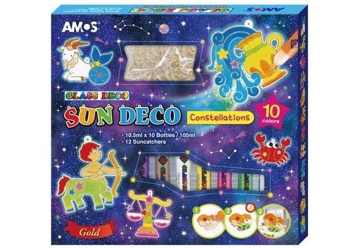 Краски витражные набор 10 цв.*10,5 мл. с витражами Знаки зодиака AMOS - фото 1