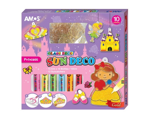 Краски витражные набор 10цв.*10,5мл. с витражами Принцессы AMOS - фото 1