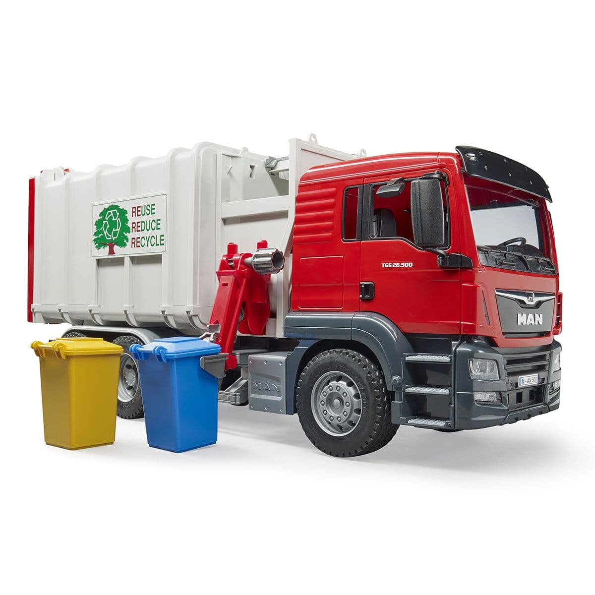 Мусоровоз MAN TGS серо-красный Bruder - миниатюра 4