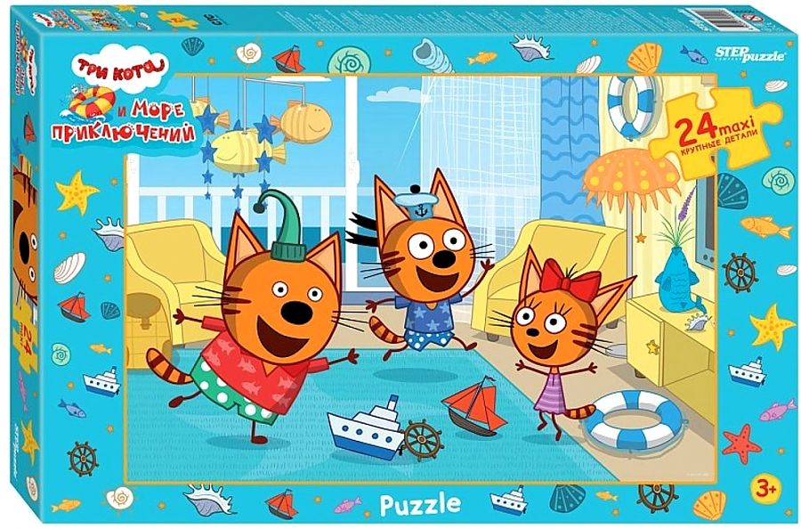 Пазл 24 MAXI + раскраска Три кота и море приключений Step - фото 1