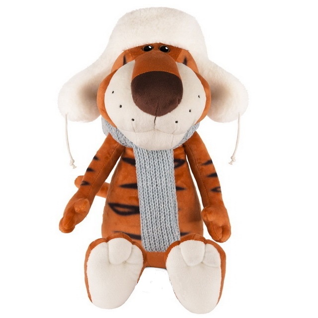 Мягкая игрушка Тигр Федя в ушанке и шарфе 20см - фото 1