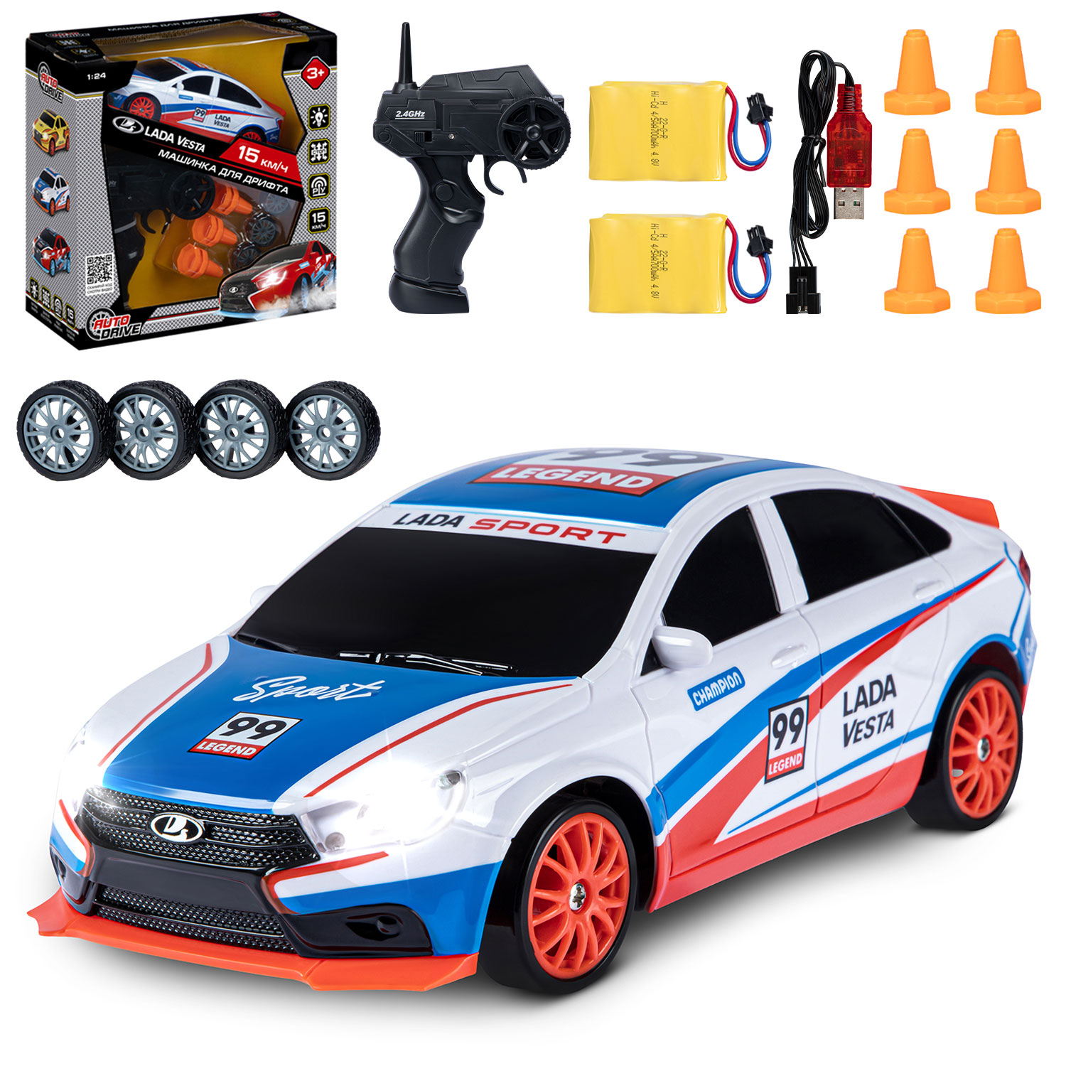 Машина радиоуправляемая для дрифта триколор з/у Lada Vesta AUTODRIVE - фото 1