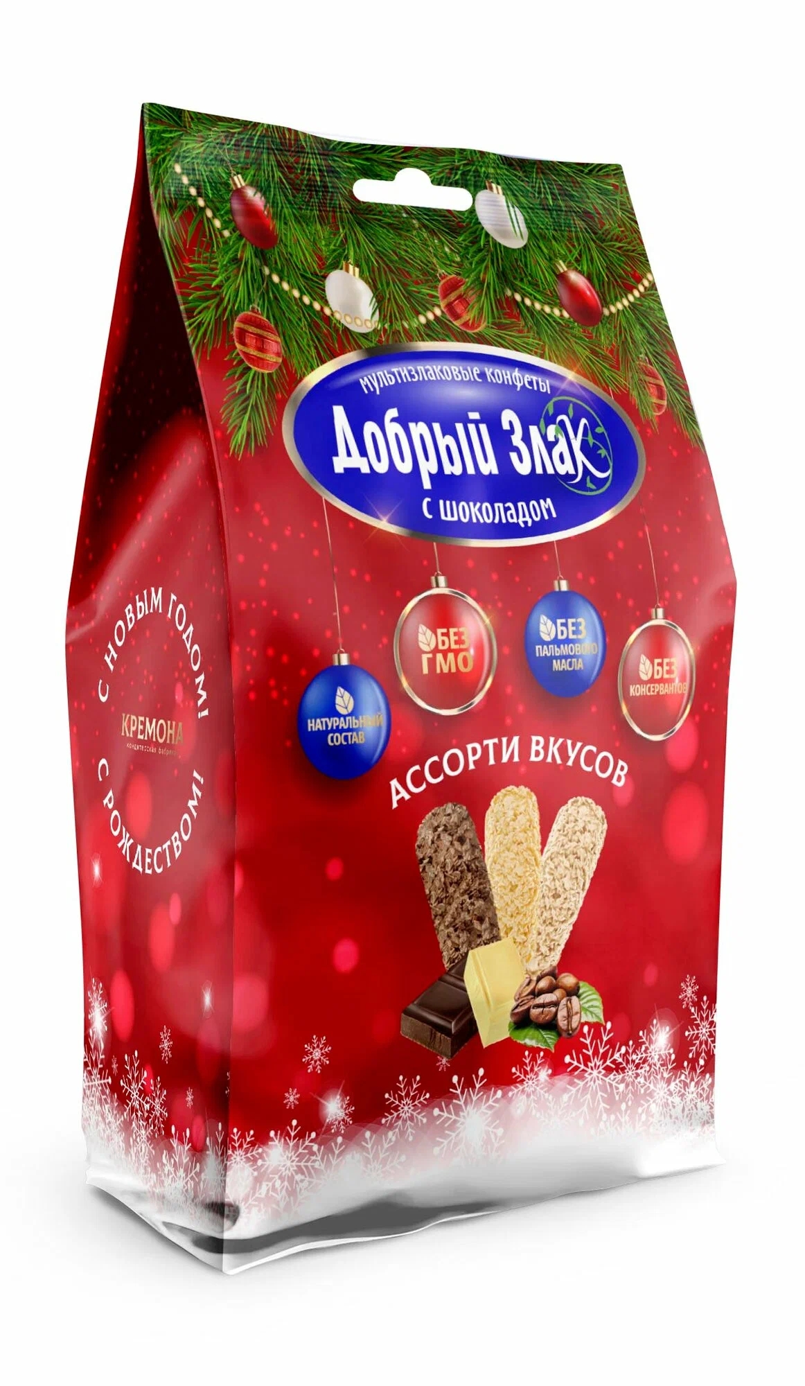 Конфеты Новогоднее ассорти с шоколадом 3 вкуса 150г Добрый Злак - фото 1
