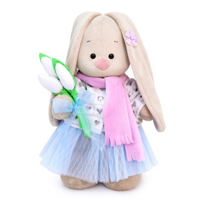 Мягкая игрушка Зайка Ми с бел. тюльпанами - фото 1