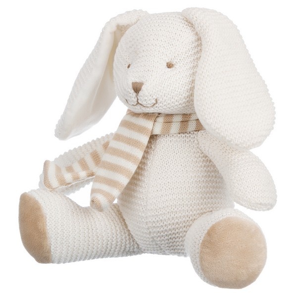 Мягкая игрушка Зайчик вязаный в шарфике беж. 24см Relana - фото 1