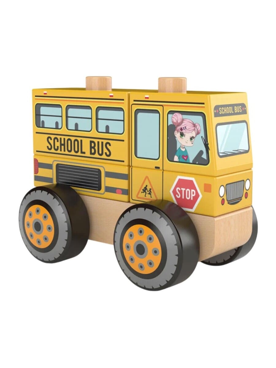 Конструктор деревянный Школьный автобус Спецтехника - фото 1