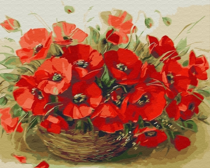 Картина по номерам 40*50 Алые маки в корзинке - фото 1