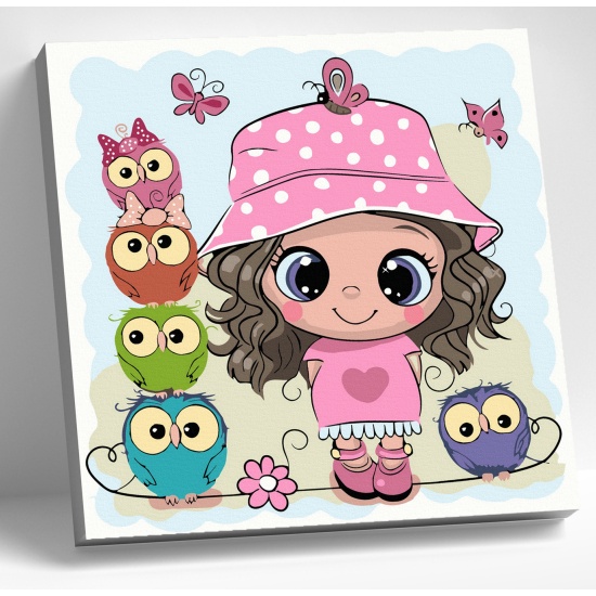 Картина по номерам 20*20 Девочка с совятами Molly - фото 1