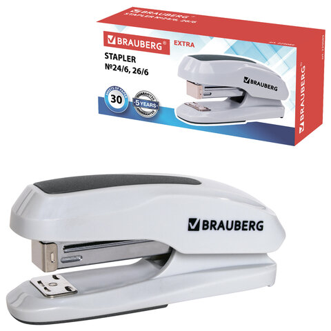 Степлер №24/6, 26/6 30л серый BRAUBERG - фото 1