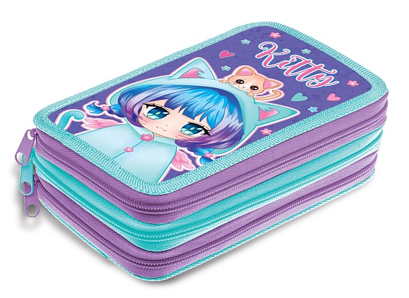 Пенал 3 отделения Девочка - кошка Hatber - фото 1