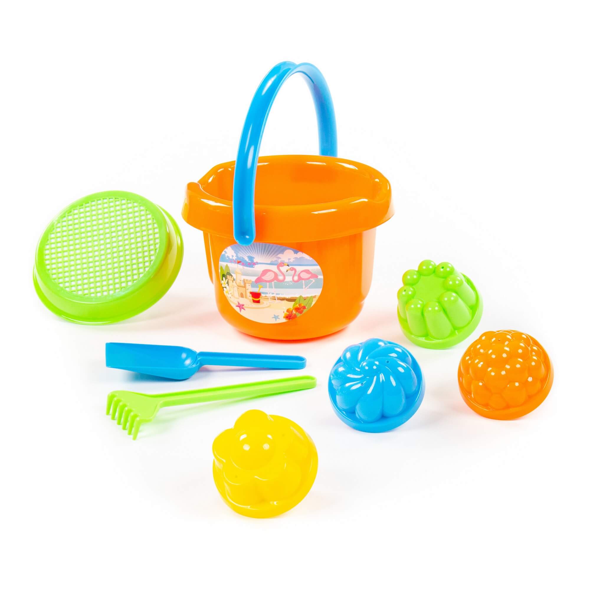 Набор для песка №10 (ведро,сито,совок,грабли,формочки) Полесье - фото 1