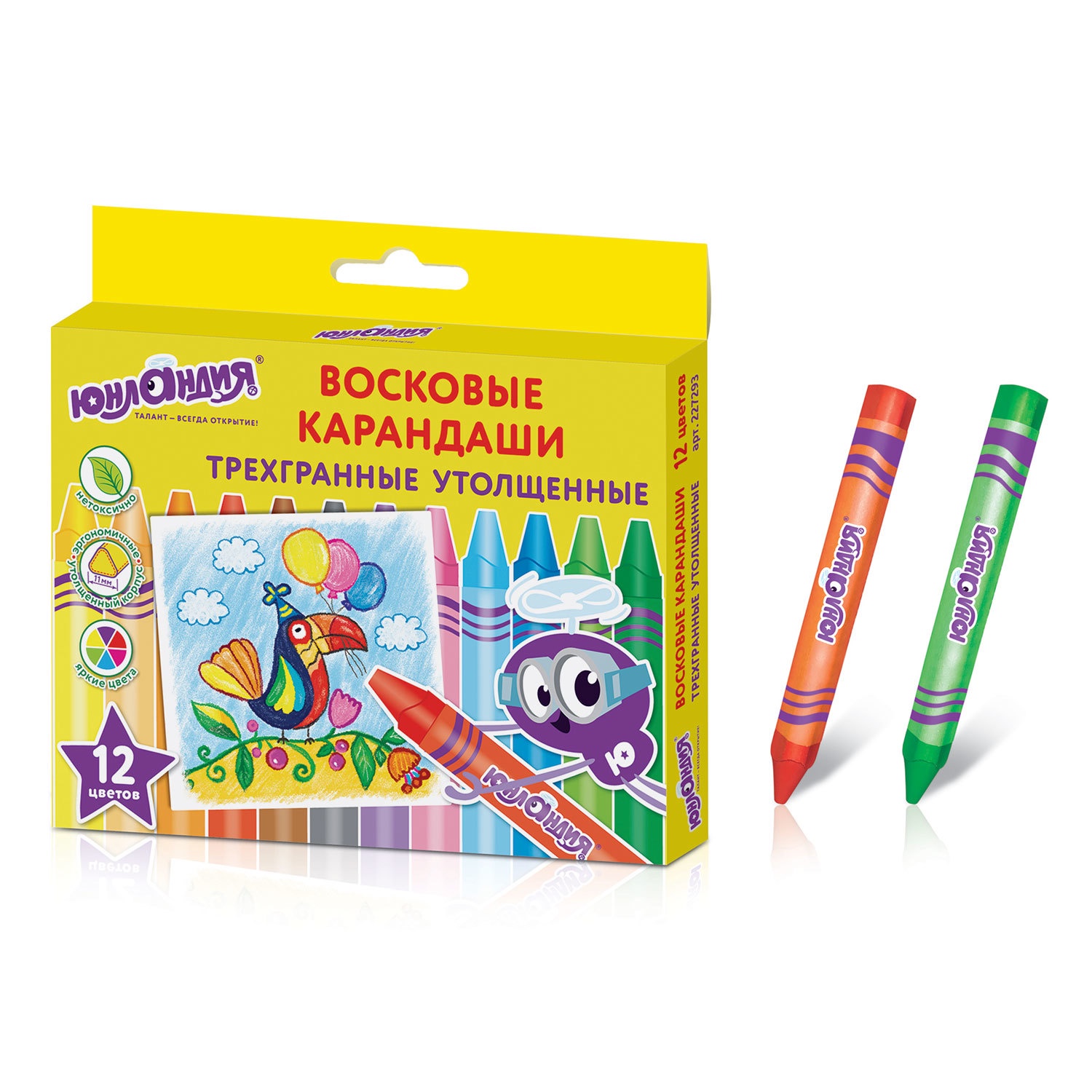 Мелки восковые утолщ. Юнландик на празднике 12цв. Юнландия - фото 1