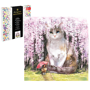 Картина стразами 30*30 Кот в Сакуре - фото 1