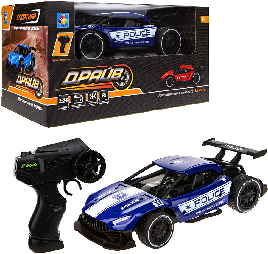 Машина р/у металл. Спорткар Драйв полиц. 1:24 - фото 1