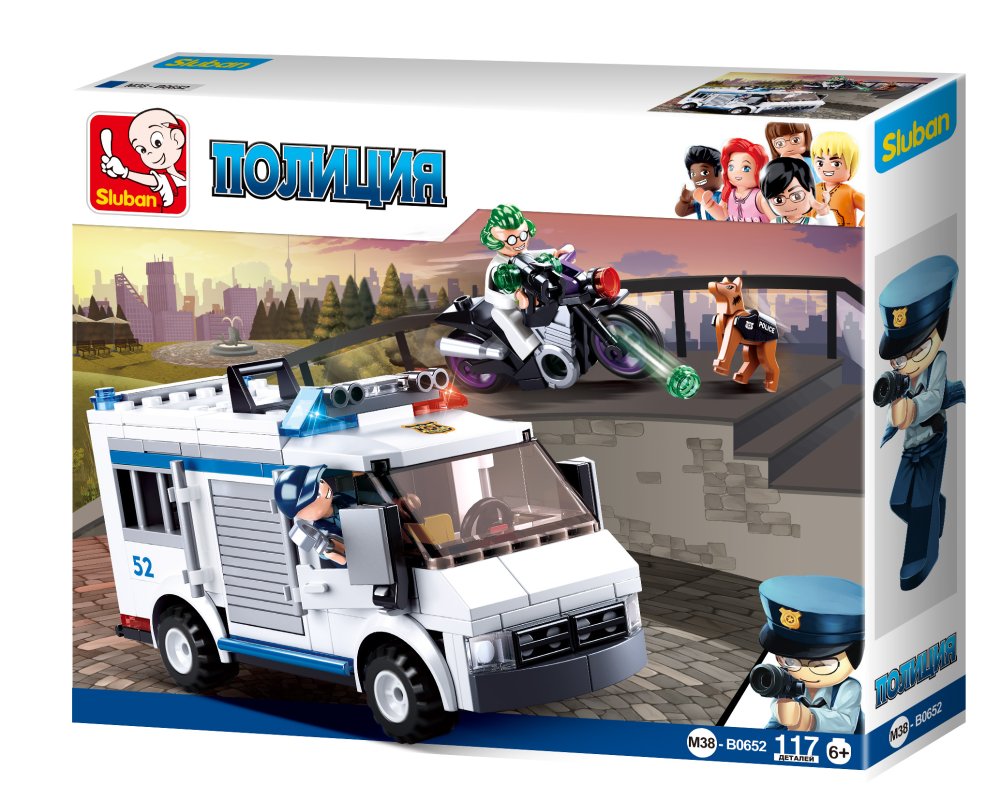 Конструктор СЛУБАН Полицейская машина, мотоцикл 117 дет. - фото 1