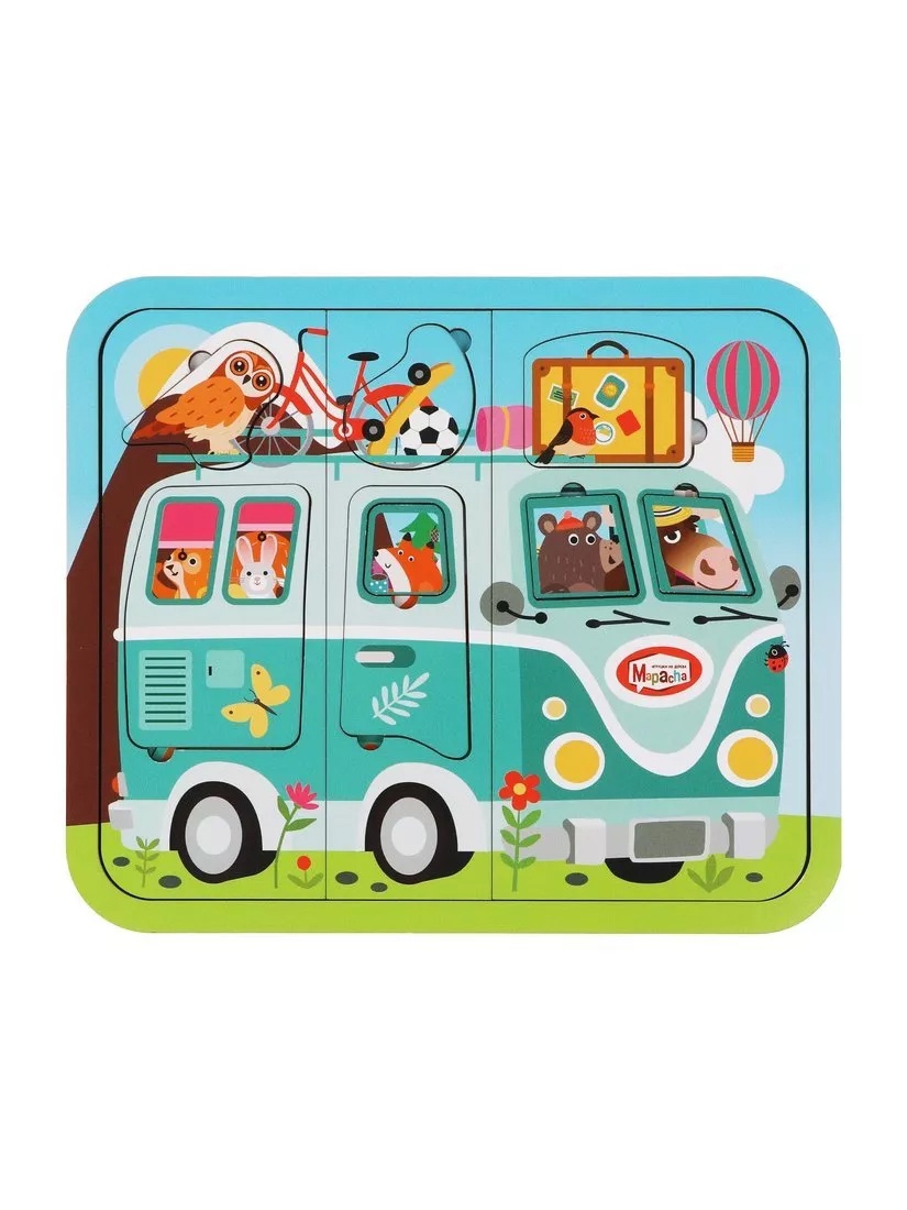 Пазл деревянный Путешествие на автобусе вкладыши Mapacha - миниатюра 2