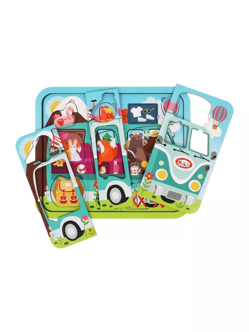 Пазл деревянный Путешествие на автобусе вкладыши Mapacha - фото 1