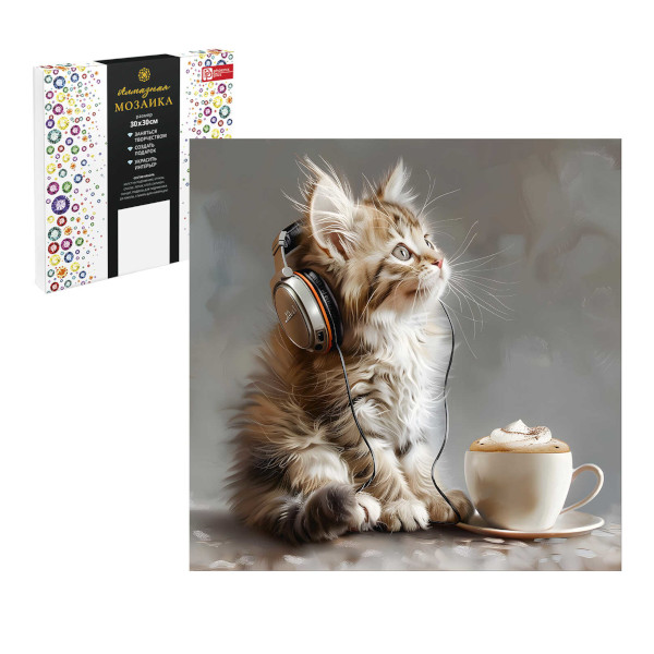 Картина стразами 30*30 Котенок меломан Феникс - фото 1