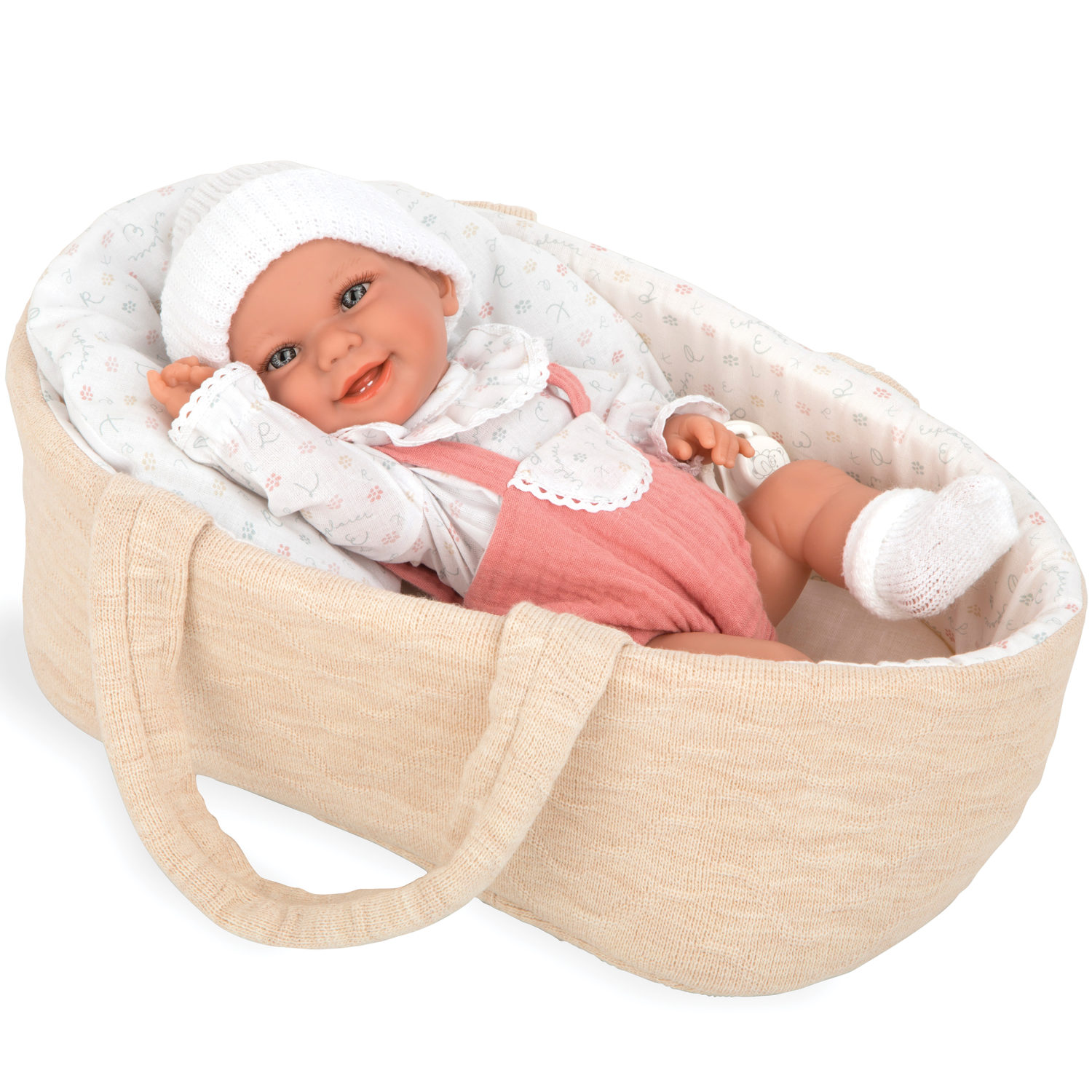 Кукла Arias ELEGANCE в роз. комбинезоне, с соской, в люльке-переноске 33 см - фото 1