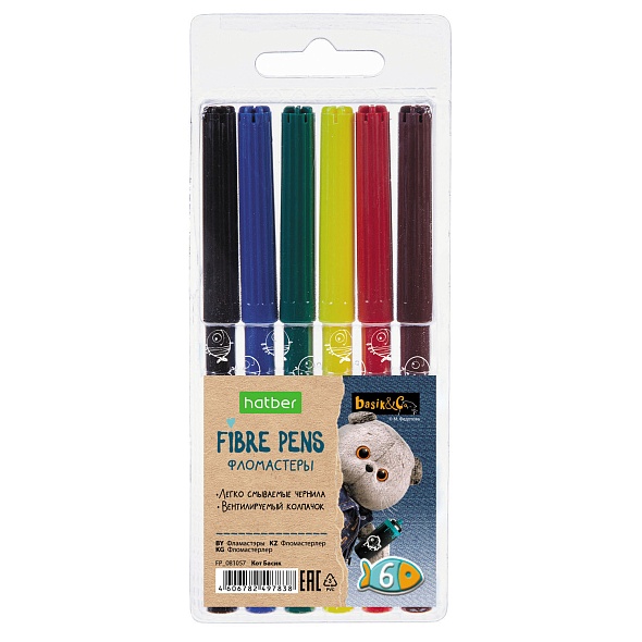 Фломастеры 6 цв. Кот Басик ECO Hatber - фото 1