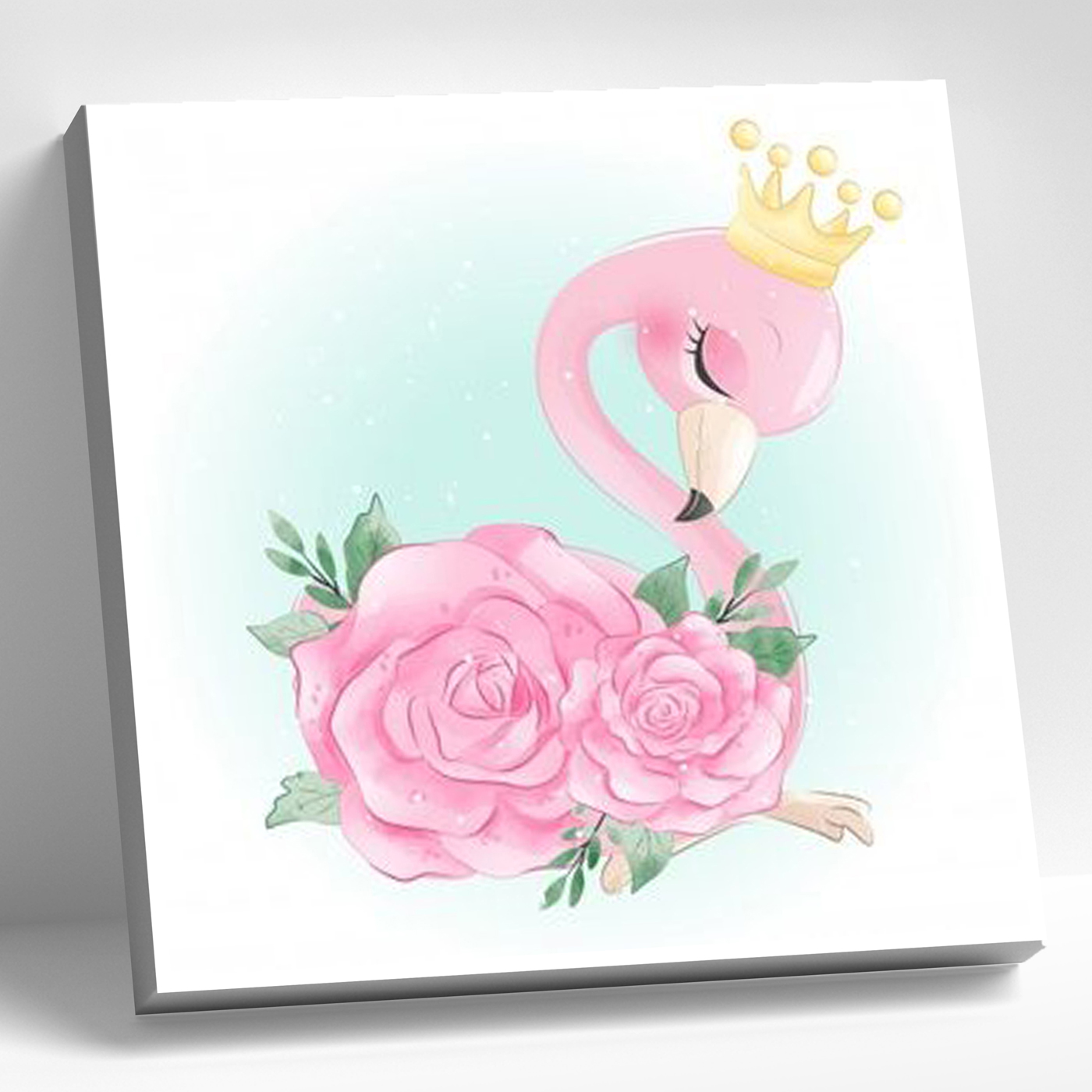 Картина стразами 20*20 Фламинго с цветами - фото 1