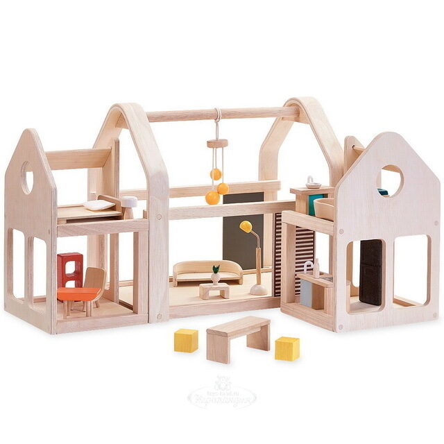 Дом для кукол с мебелью деревянный DOLLHOUSE PLAN TOYS - фото 1