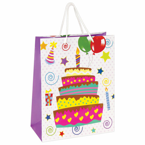 Пакет подарочный Именинный торт 32,4*26 ЗОЛОТАЯ СКАЗКА - фото 1