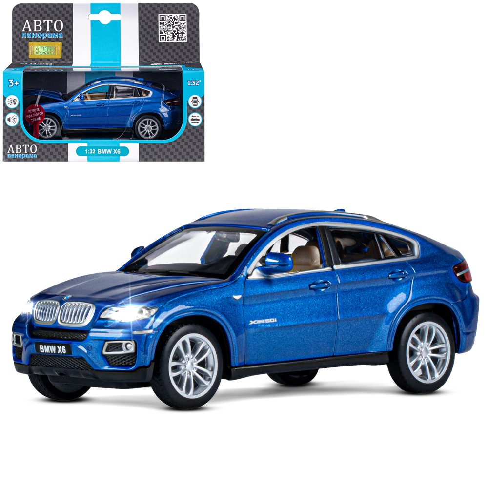 Машина металлическая Автопанорама 1:32 BMW X6 син. свет, звук - фото 1