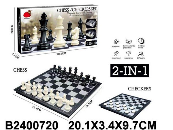 Настольная игра Шашки, Шахматы магнит. 2 в 1 - фото 1