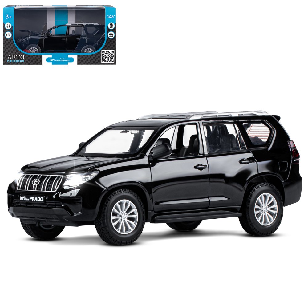 Машина металлическая Автопанорама 1:24 Land Cruiser Prado черн. свет, звук - фото 1