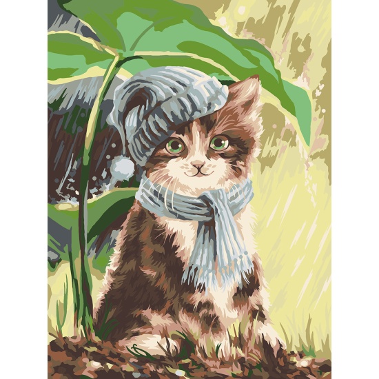 Картина по номерам 30*40 Котенок под дождем ФРЕЯ - фото 1