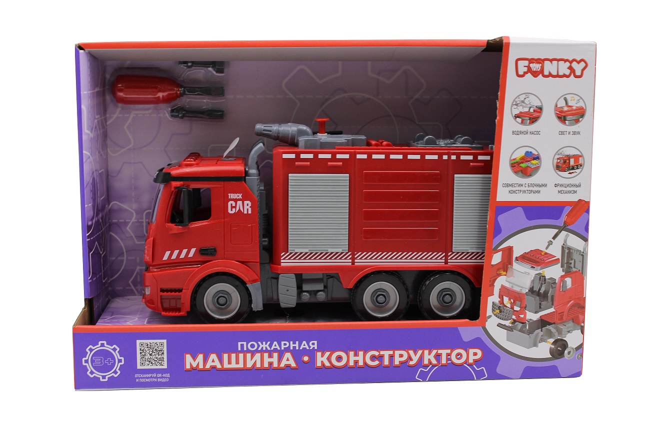 Конструктор винтовой Пожарная машина 30см свет, звук Funky Toys - миниатюра 3