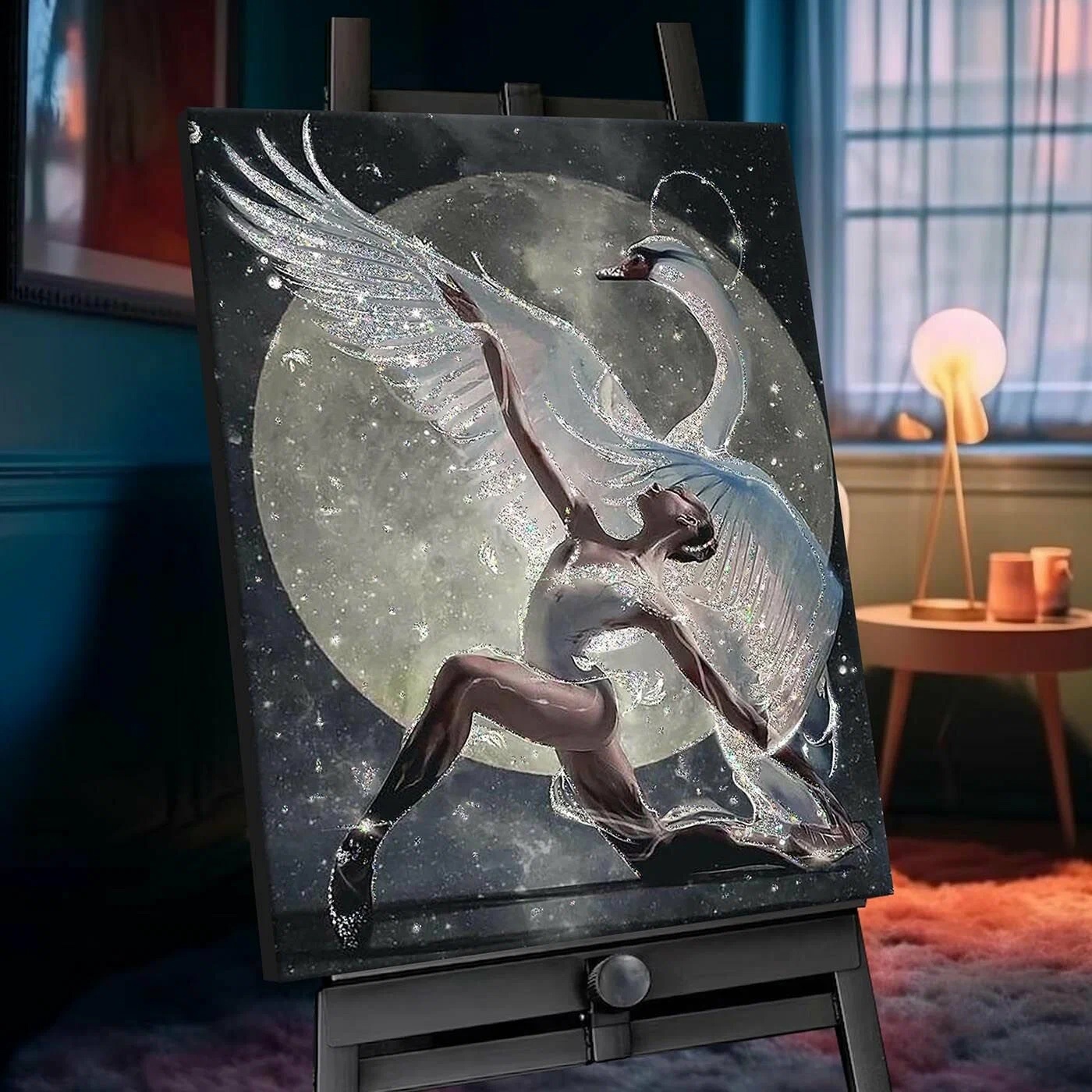 Картина по номерам 40*50 с кристаллами из хрусталя Грация лебедя Molly - фото 1