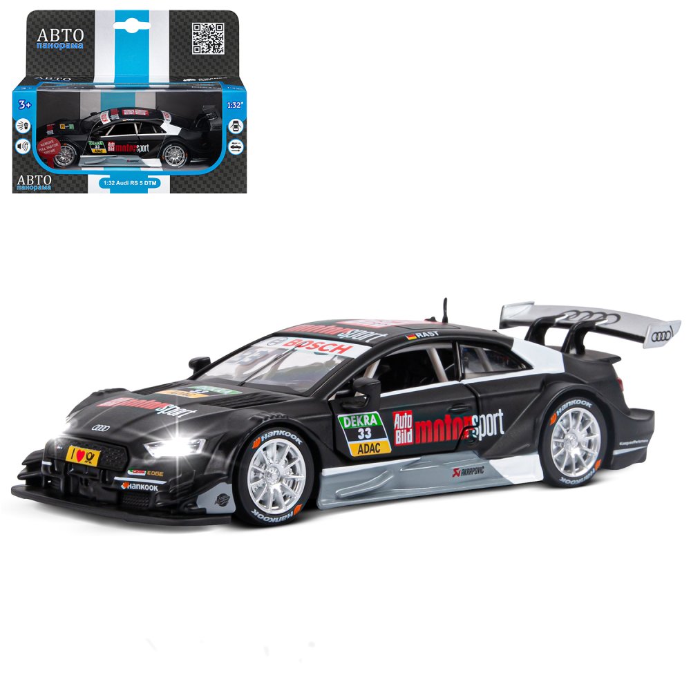 Машина металлическая Автопанорама 1:32 Audi RS 5 DTM черн. матов. свет, звук - фото 1