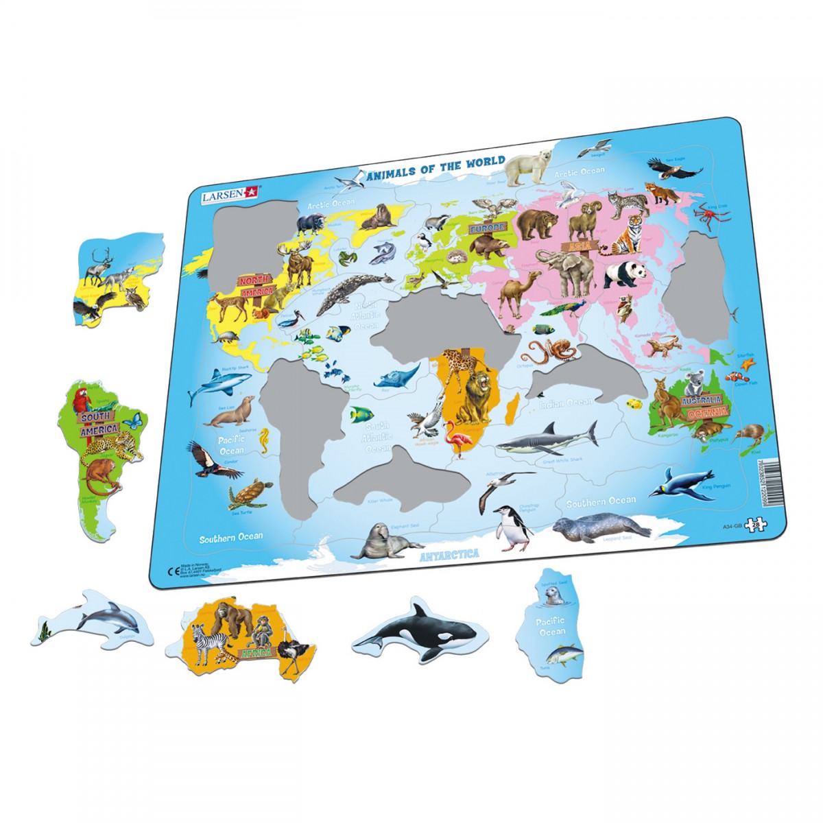 Пазл Карта мира с животными 28д. LARSEN - фото 1