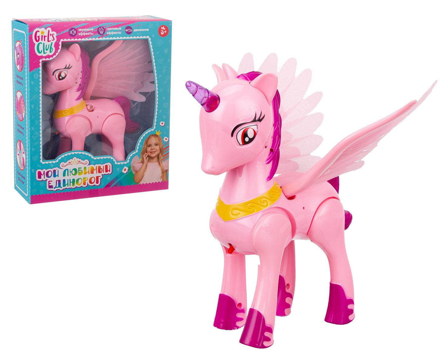 Единорог на бат. розовый (свет, звук) в/к - фото 1