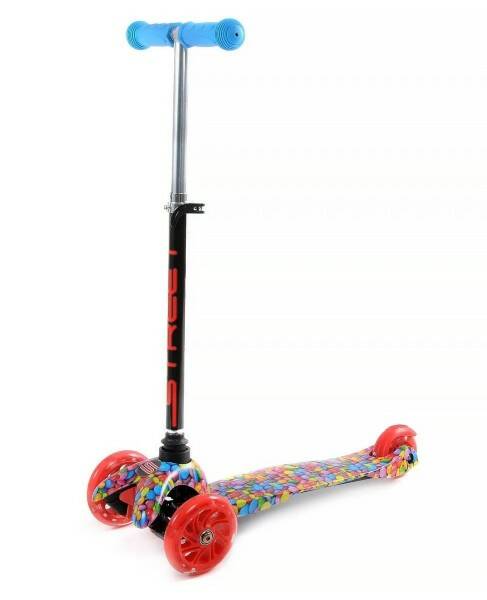 Самокат 3-х колесный с принтом светящ.колеса  - фото 1